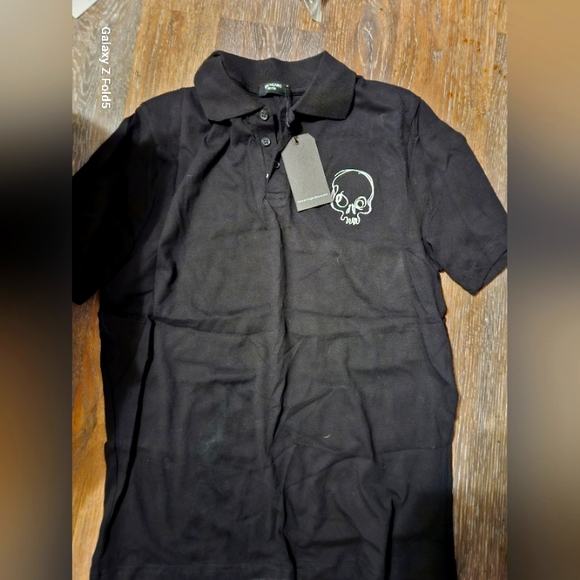 NEW Bolongaro Trevor Men's Black Polo Skull Short Sleeve Shirt Medium - Picture 4 of 5